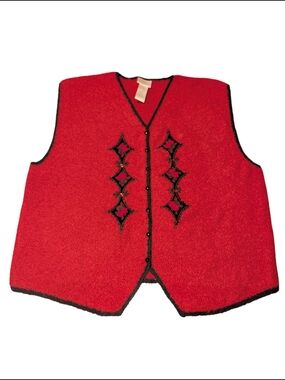 Vintage Koret Red Sweater Vest with Black Trim
